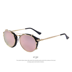 Steampunk Round Women Sunglasses Flip Separable Lens Mirror lens/Clear lens Vintage Glasses UV400