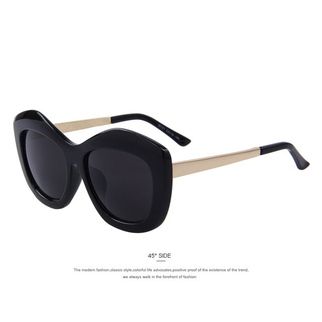 Fashion Women Cat Eye Sunglasses Big Frame Metal Temples Brand Designer Sunglasses UV400