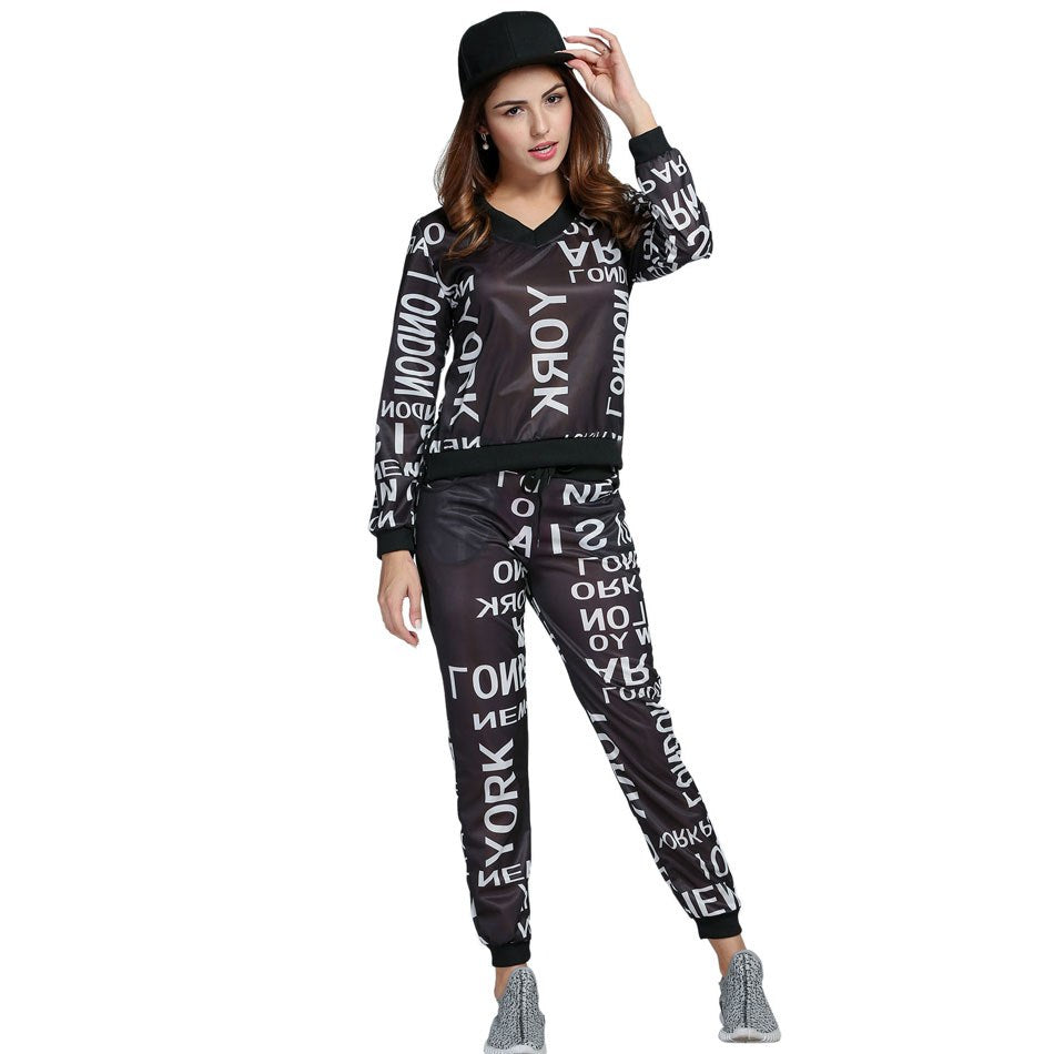 2 Piece Set Tracksuit Pant And Sweatsuits Letter Printed Gray Tracksuit Plus Size Clothing