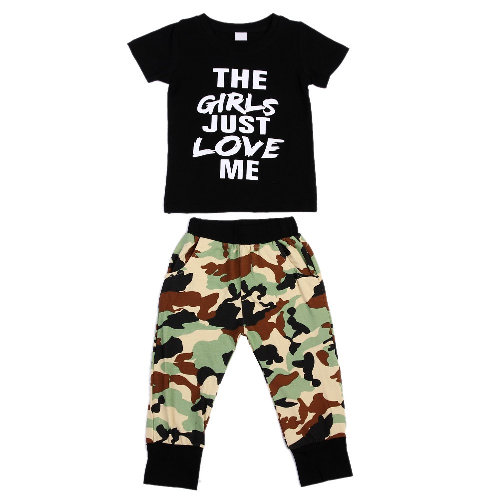 2pcs Camouflage Kids Clothing Set for Boys Summer T-Shirt with Pant 1-4Y