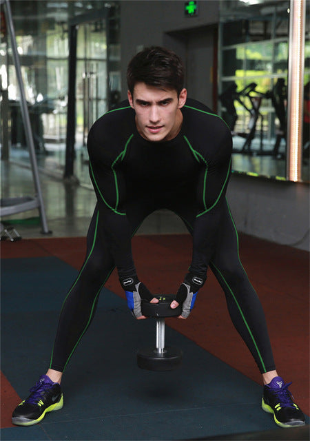Men fitness activewear sets [top and leggings] long sleeve t shirts trouser quick dry elastic compression brand clothing