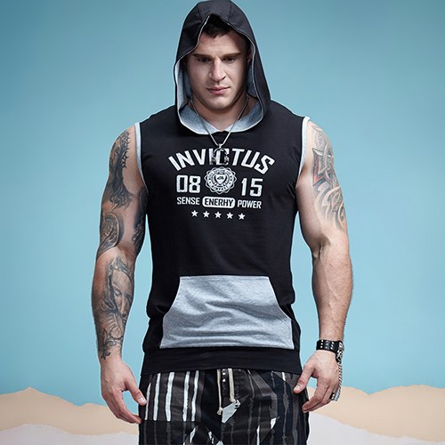 Men's Sleeveless Hoodies Slim Fitted Wokout Tank Top Man Bodybuilding