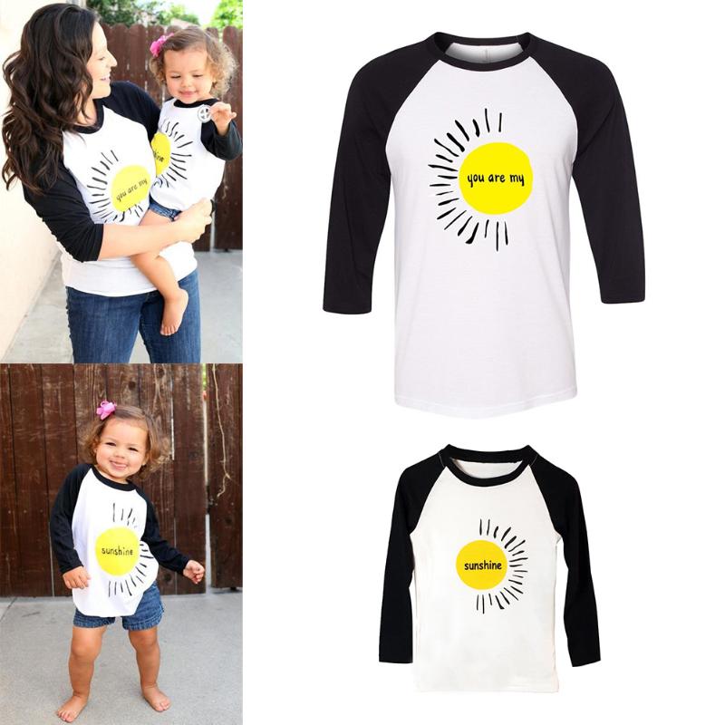 Mum and Daughter Sun Pattern T-shirt Tee Tops