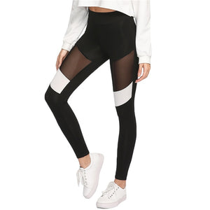 Women Workout Leggings Black Fitness Womens Clothing Contrast Mesh Color Block Two Tone Mesh Insert Leggings