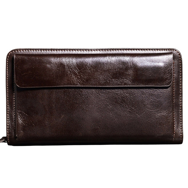 NEW Men Wallet Genuine Leather Brand Vintage Organizer Clutch Bag Zipper Coin Purse Cell Phone Long Purse