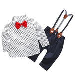 Set Long Sleeve Dots Top Shirt Bib Pants Bowknot Lovely Children Boy Outfits
