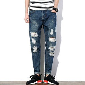 High Quality 2018 Spring and Summer New Style Men's Casual Personality Break Solid Color  Jeans 28-36 Hot Sale