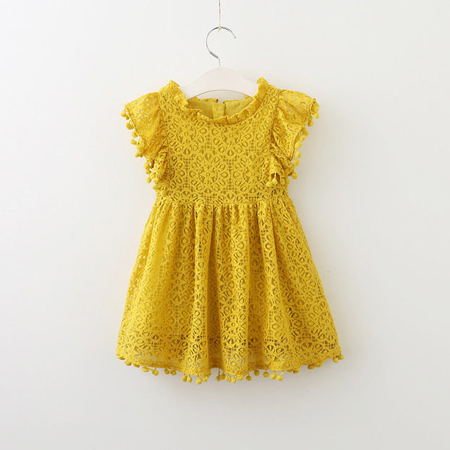 Girls Dress 2018 New Summer Brand Girls Clothes Lace Petal Sleeve Design Baby Girls Dress Party Dress For 3-7 Years