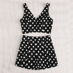 Polka Dot Zip Back Crop Top And Shorts Set Women Deep V-neck Sleeveless Pleated 2 Pieces Sets