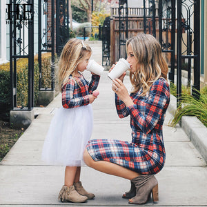 Mother Daughter Dresses  Matching Outfits Moms And Girls Clothes Long Sleeve Plaid Family Dress
