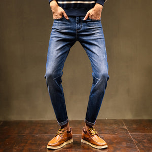 2018 Autumn Simple Style Men's Casual  Jeans Solid Slim Fashion Washed Pencil Pants Comfortable Fame Trousers Blue Jeans