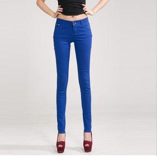 Candy Pants  Pencil Jeans Ladies Trousers Mid Waist Full Length Zipper Stretch Skinny