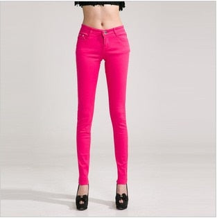 Candy Pants  Pencil Jeans Ladies Trousers Mid Waist Full Length Zipper Stretch Skinny