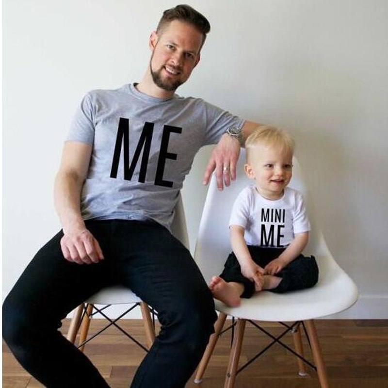 T-Shirt Family Matching Outfits Letter Me Mini Father and Son