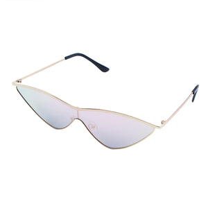 Women's Cat Eye Sunglasses Metal Frame with Colored Mirror One Piece Sun Glasses Stylish Triangle Lens