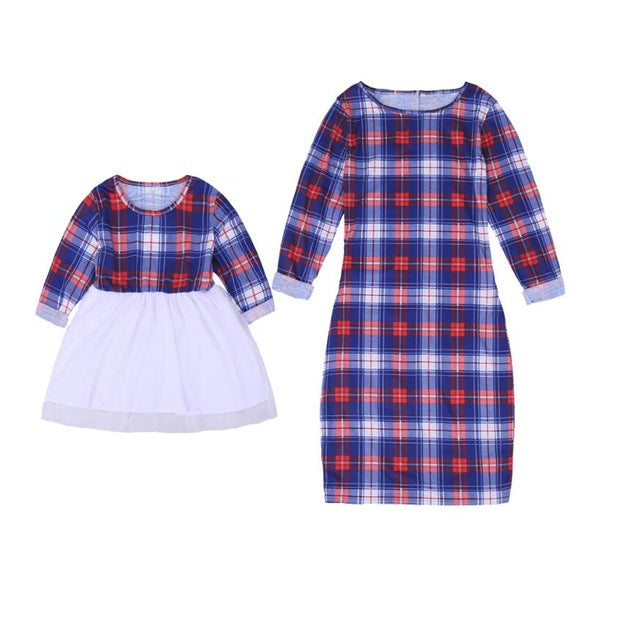 Mother Daughter Dresses Spring Autumn 2018 Matching Outfits Moms And Girls Clothes Long Sleeve Plaid Family Dress