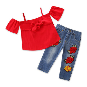 New Spring/Autumn Girls Sets Fashion Rose Girls Clothes 3pcs 2-10Y Kids Clothes Girls Long Sleeves Flower Children Clothing set