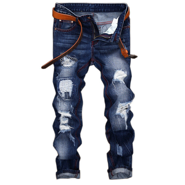 With Pleated Straight Washed hip hop Jeans Slim Fit Brand Designer Motocycle Denim Trousers 2018 Men's Pleated Biker Jeans Pants