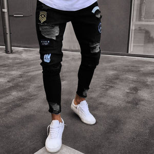 2018 Classic Cowboys Young Man black blue men's Casual Thin Summer Denim Pants hole embroidered jeans Slim men trousers NEW