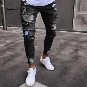 2018 Classic Cowboys Young Man black blue men's Casual Thin Summer Denim Pants hole embroidered jeans Slim men trousers NEW