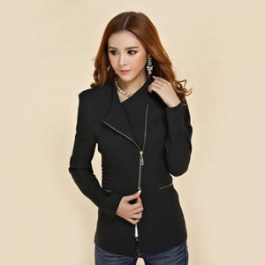Long Sleeve Slim Fit Lapel Jacket Tops Coat Office Lady Zipper Blazer Suit Polyester Formal Outwear