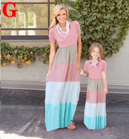 Family Matching Outfits Mother Daughter Dresses Contrast Blue A-Line Dress