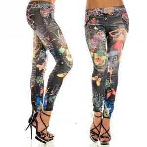 Jeans floral midwaist Fashion size female legging