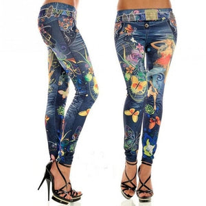 Jeans floral midwaist Fashion size female legging
