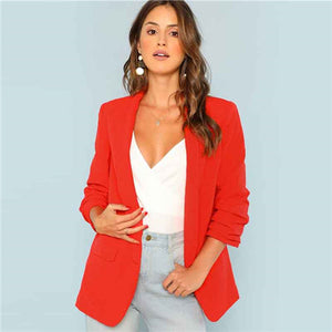 Red Solid Workwear Shawl Collar Women Blazer Feminino New Ladies Blazer Office Suit Elegant