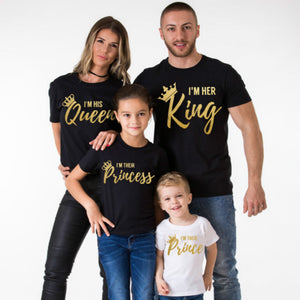 Family Tshirts King Queen Matching Outfits Father Mother Daughter Son Clothes 100%Cotton