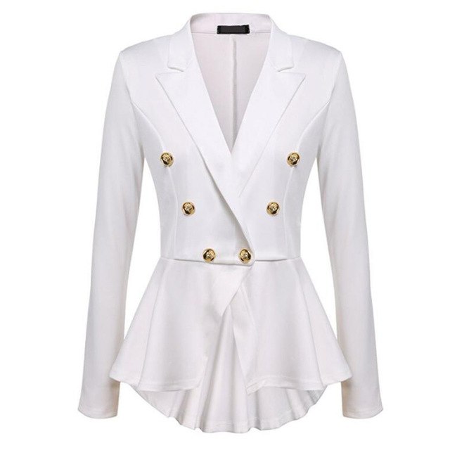 Women Jacket Suit Blazer Irregular Slim OL Double Stretch Breasted Suit